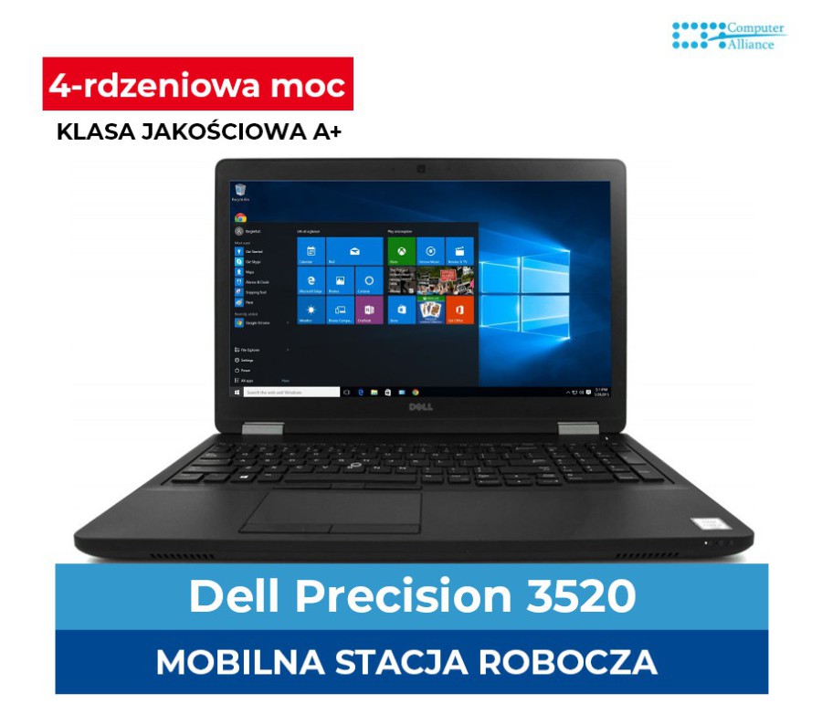 Dell Precision 3520 I7-7700HQ | 16 GB DDR4 | 1000GB SSD | Quadro M620 2GB | Ekran 15.6″ Full HD | Klasa A+