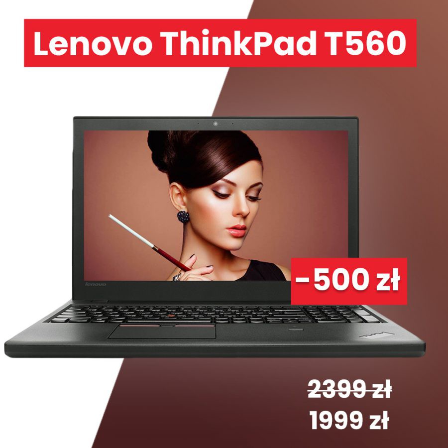 Lenovo T560 i5-6300U | 8 GB DDR3 | 256 GB SSD | Ekran 15" HD | Klasa A | Windows 10 Home